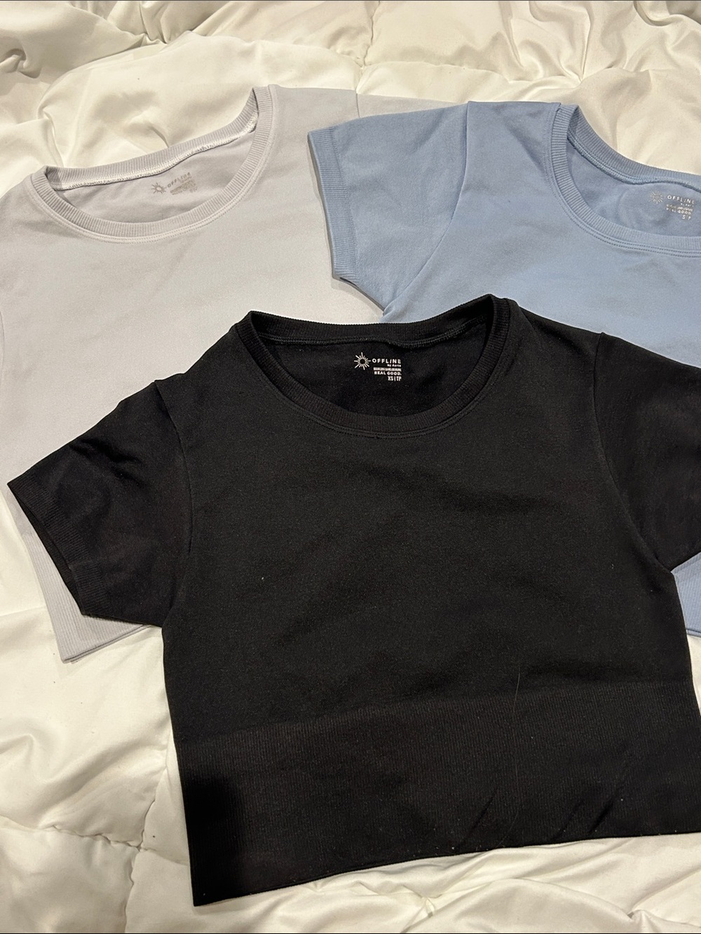 Basic Crewneck Tee Trio - Black, Light Blue, light purple